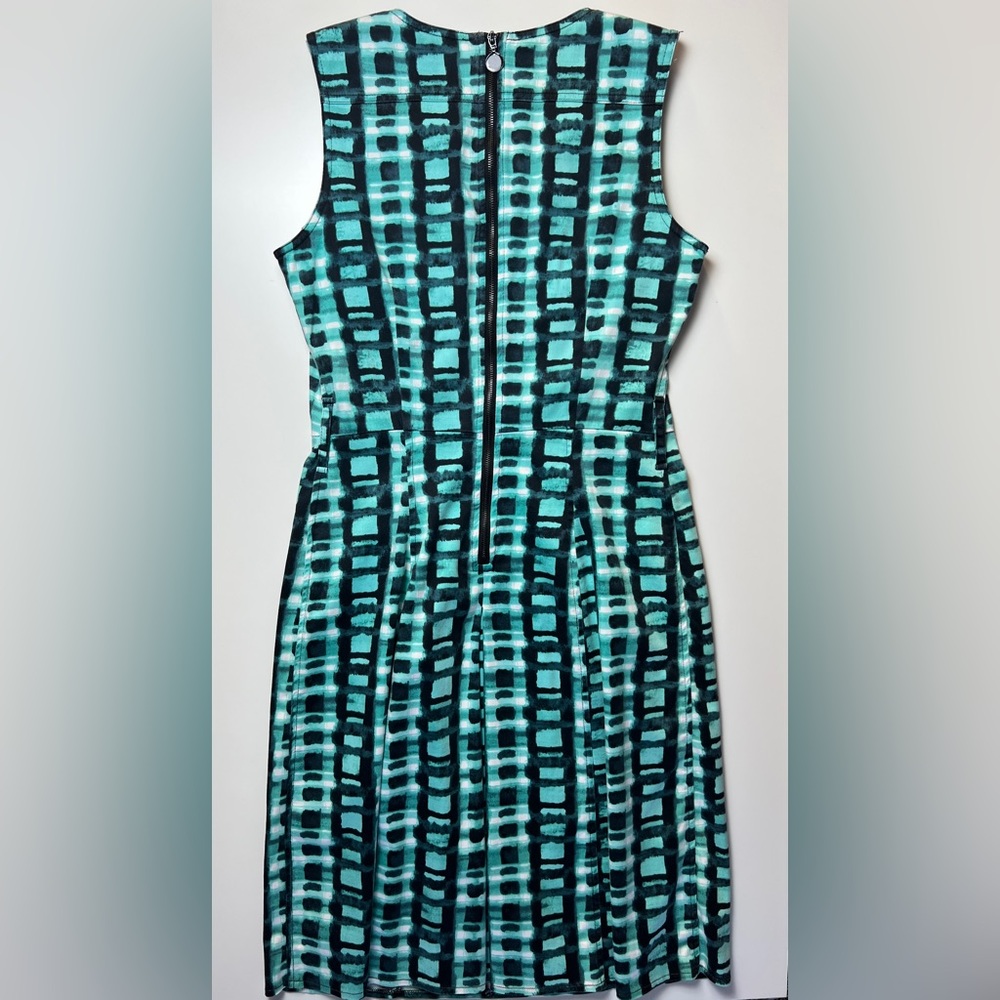 Marvin Richards Cotton Sheath Dress Teal Abstract Print Utility Pockets Size 4 - Picture 3 of 13
